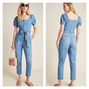 NWT Anthropologie Pilcro Square-Necked Denim Jumpsuit Size 10 Aimee Cotton Belt